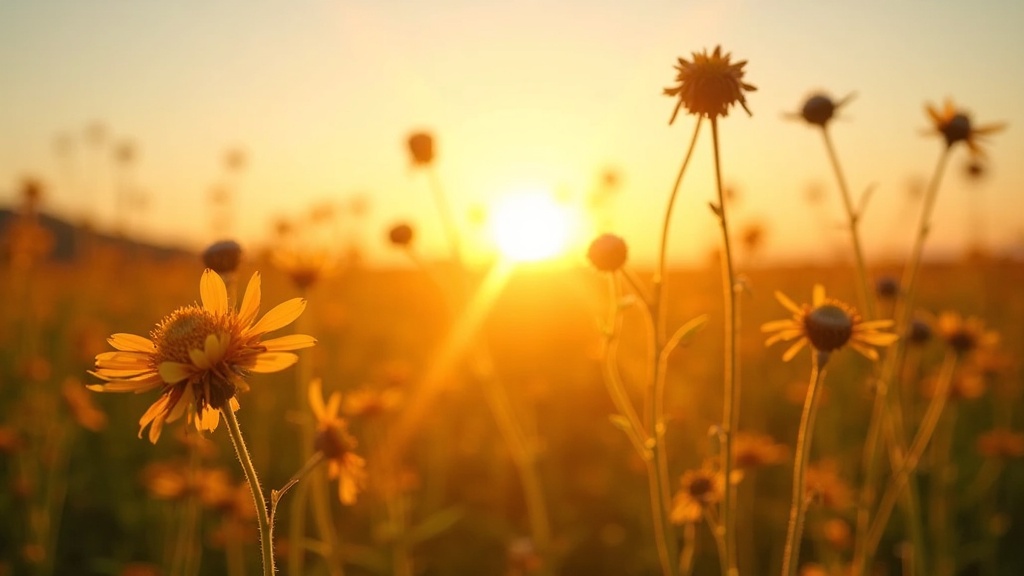 A bright sunrise over a field of wildflowers, symbolizing hope and new beginnings.