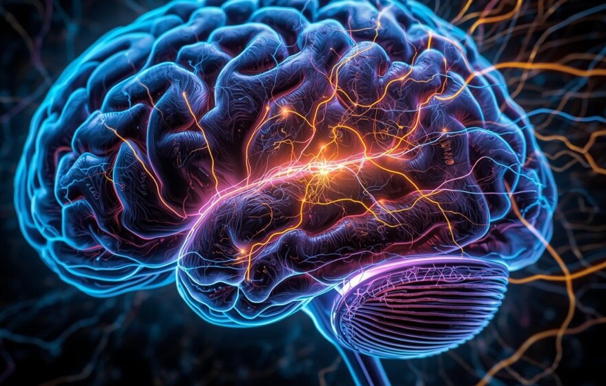 Digital visualization of the human brain showing neural pathways and electric signals, representing the power of healing. - TorieBuilds